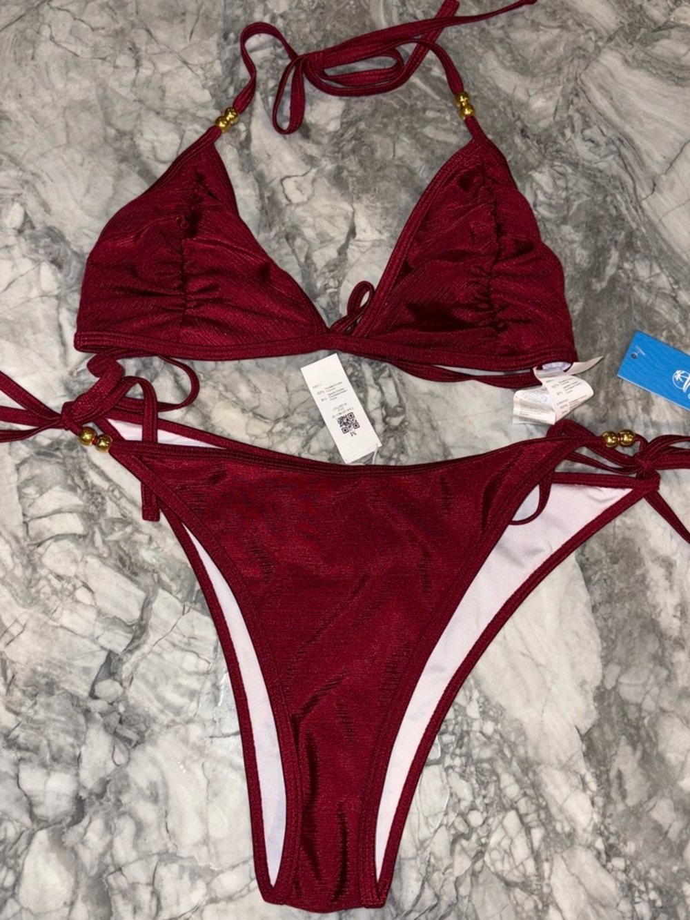 Cupshe Burgundy Triangle Bikini Set - Classic Tie-Side Swimwear